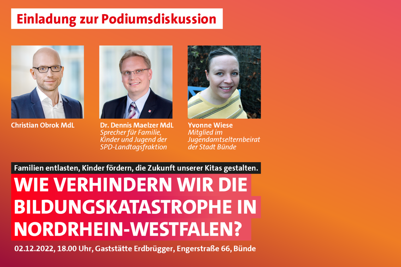 Einladung Zur Podiumsdiskussion Am Familien Entlasten Kinder